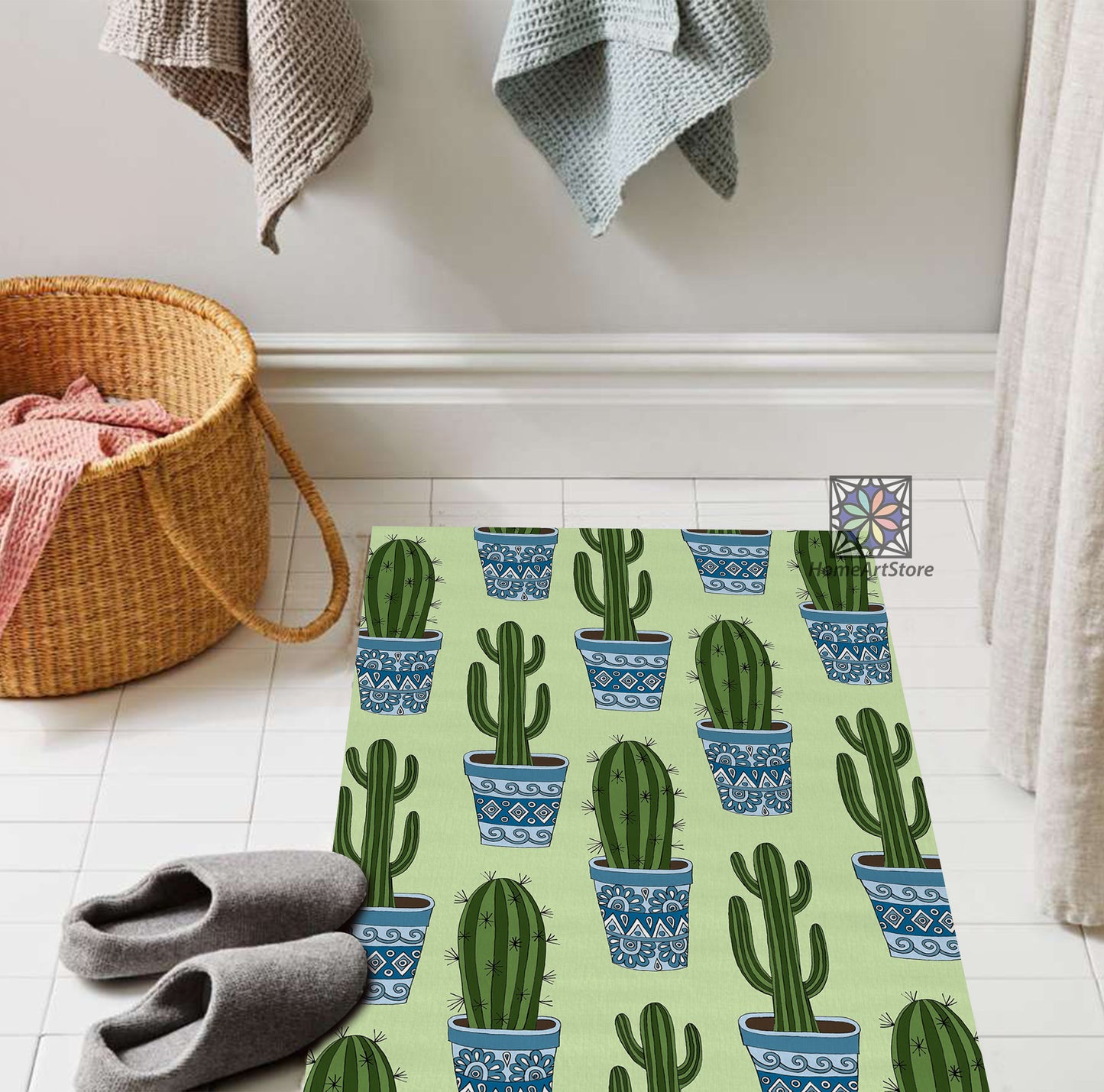 Cactus Pattern Rug, Bath Mat, Tropical Themed Carpet, Bathroom Rug, Flower Rug