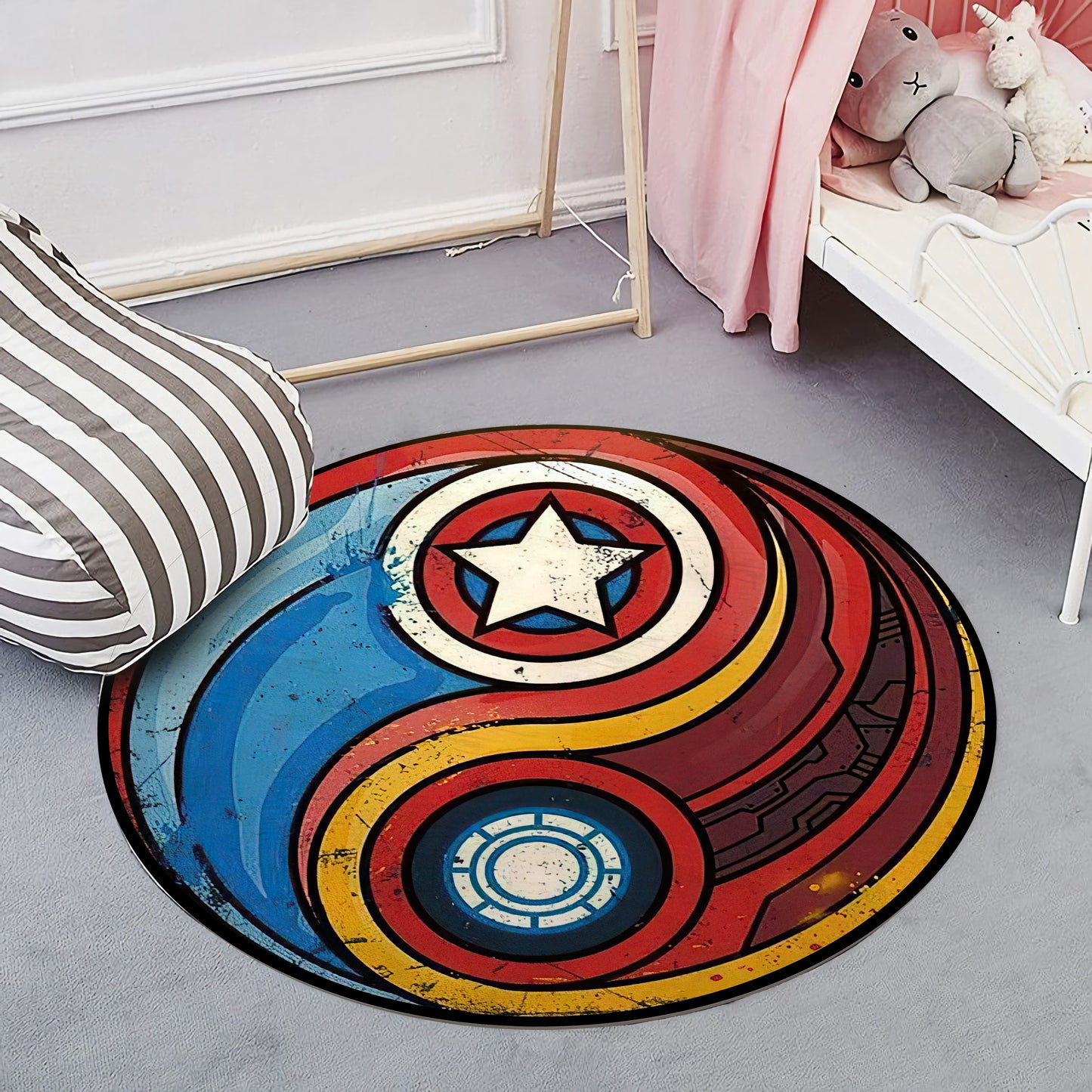 Captain America Shield Rug, Iron Man Carpet, Vintage Marvel Rug, Kids Room Decor, Avengers Gift