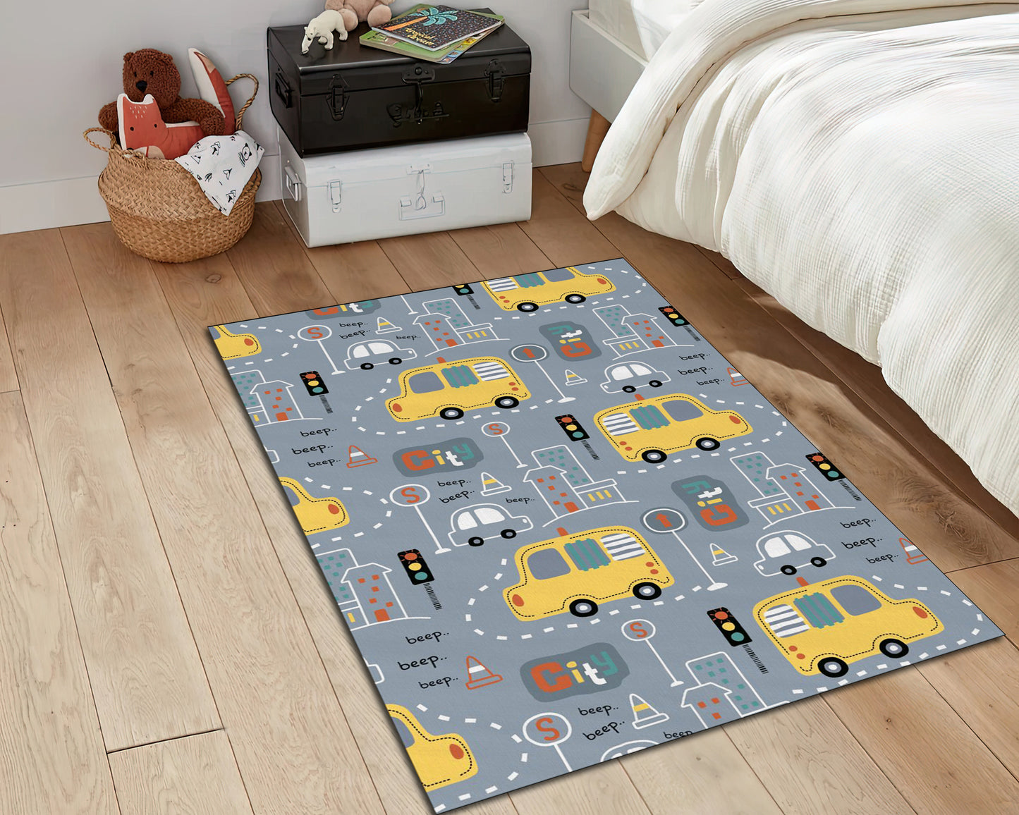 Car Pattern Rug, Boys Room Mat, City Road Map Carpet, Nursery Play Mat, Baby Gift