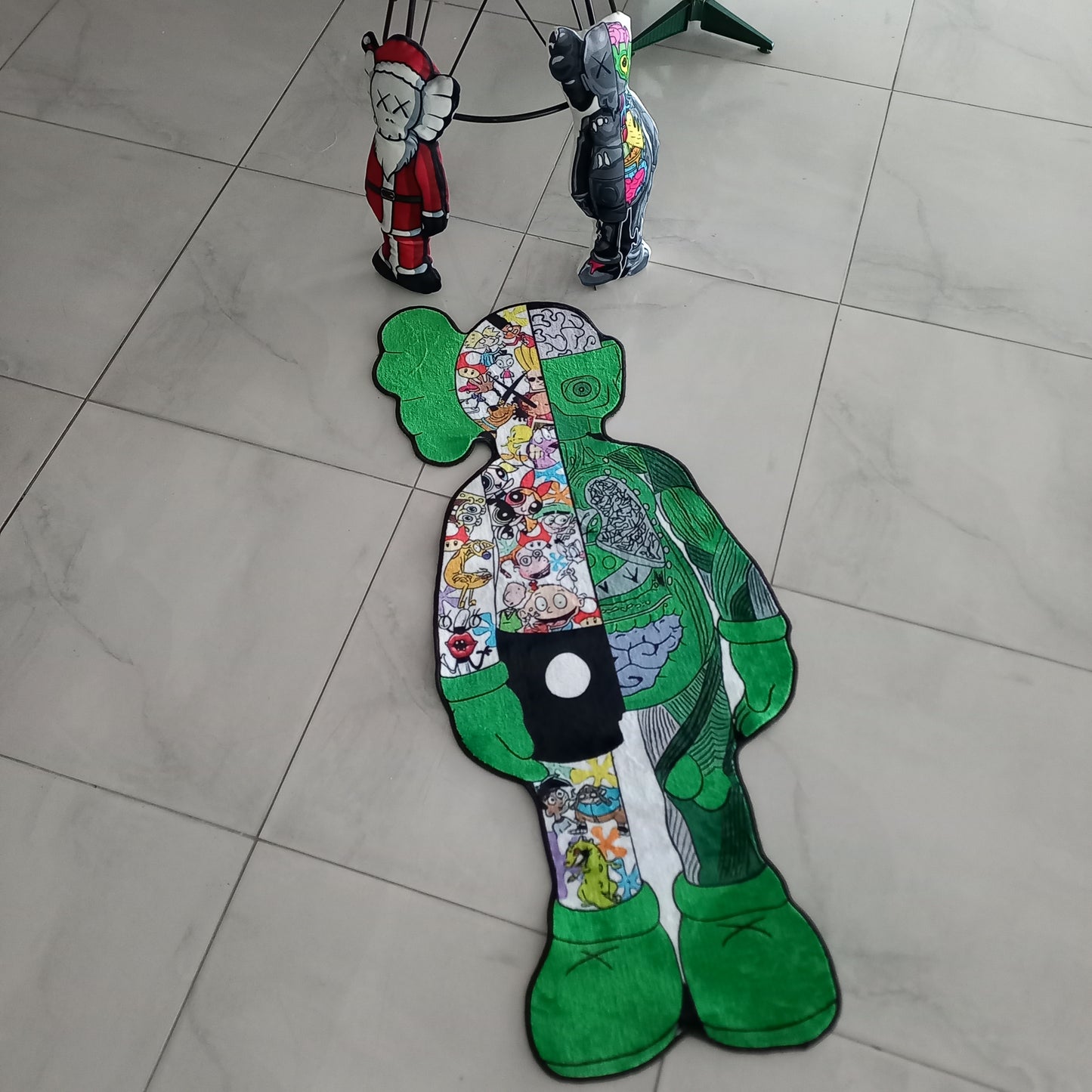 Cartoon Kaws Rug, Hypebeast Carpet, Green Color Kaws Mat, Sneaker Room Decor, Sneakerhead