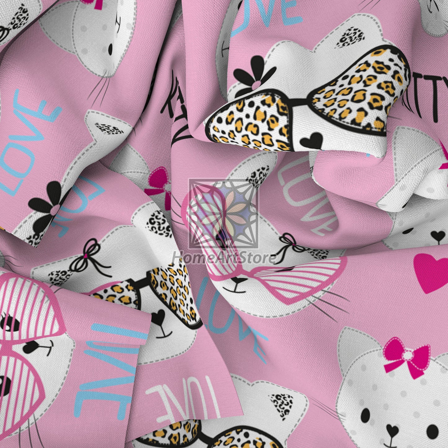 Pink Color Kitty Cat Love Curtain, Girl Room Curtain, Cute Cat Baby Room Curtain, Nursey Decor, Baby Girl Gift