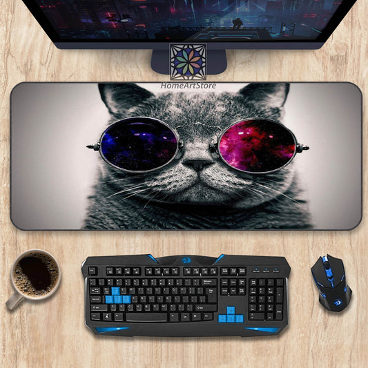 Cool Cat Desk Mat, Animal Print Mouse Pad, Funny Office Desk Pad, Cat Lover Gift