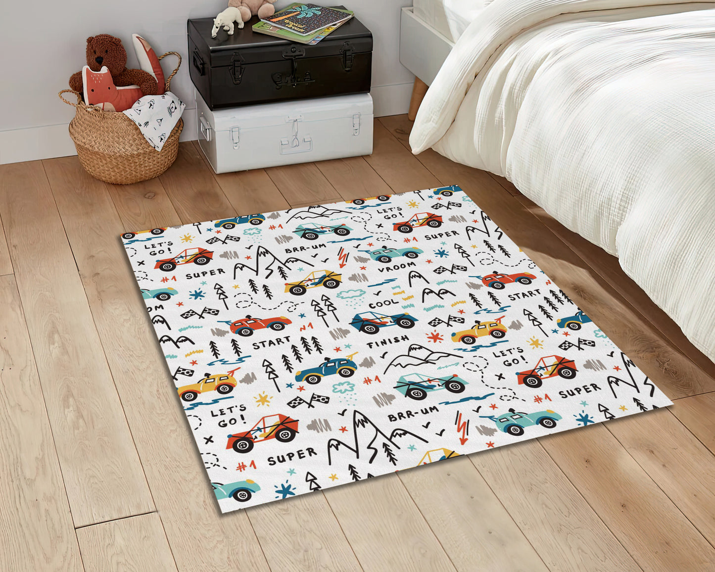 Kids Race Car Rug, Baby Room Mat, Nursery Carpet, Children Room Rug, Baby Gift