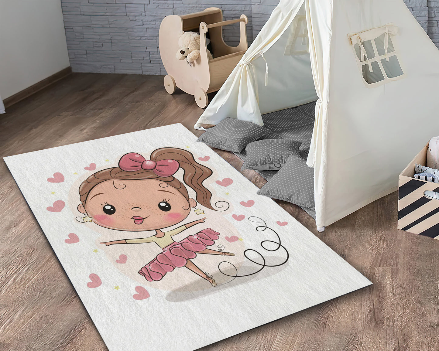 Cute Girl Printed Rug, Girl Room Carpet, Nursery Play Mat, Kids Decor, Baby Gift