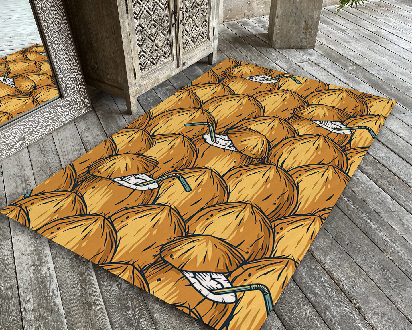 Coconut Themed Rug, Fruit Carpet, Kitchen Mat, Dining Room Decor, Hawaiian Home Decor