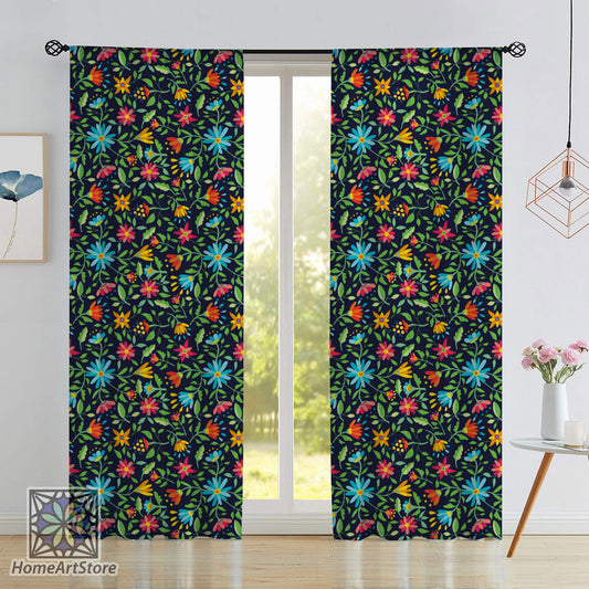 Flower Blossom Pattern Curtain, Colorful Floral Kitchen Curtain, Living Room Curtain, Botanic Home Decor