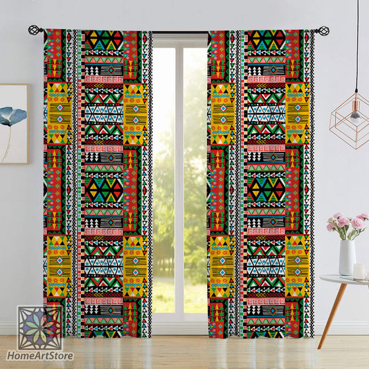 Colorful Patchwork Curtain, African Motifs Curtain, Ethnic Curtain, Living Room Curtain, Bohemian Home Decor