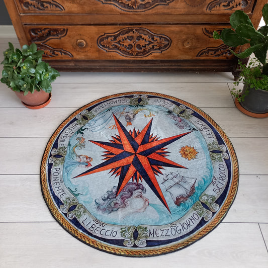 Compass Rose Rug - Yacht Round Carpet for Office Mat- Entrance Decor