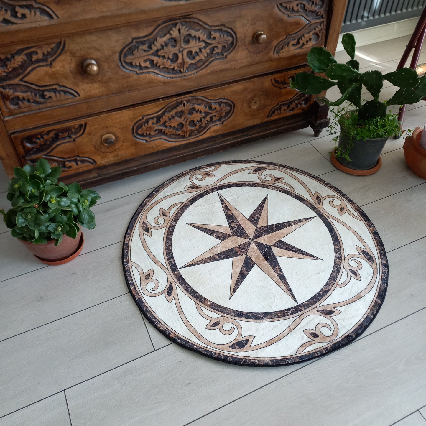 Compass Medallion Rug, 3D Vintage Compass Carpet, Office Decor, Luxury Living Room Mat