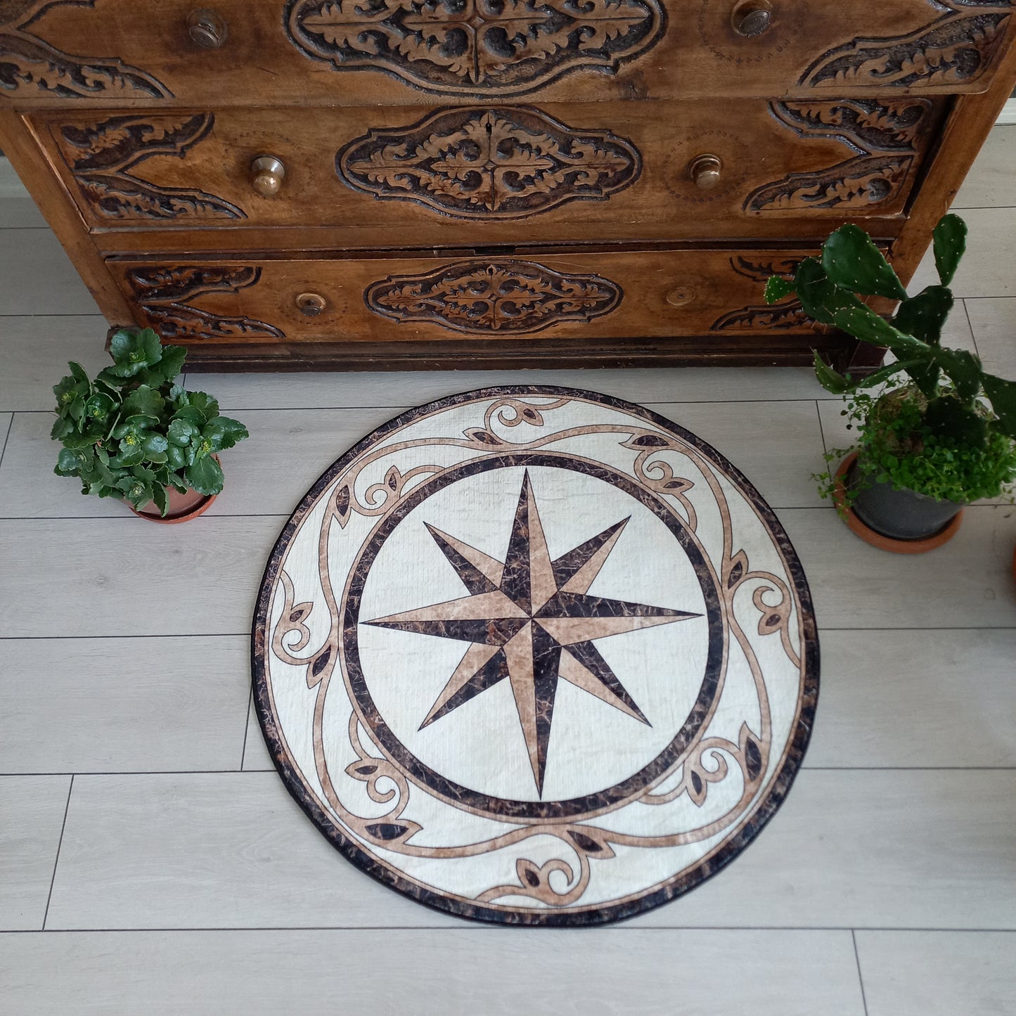 Compass Medallion Rug, 3D Vintage Compass Carpet, Office Decor, Luxury Living Room Mat