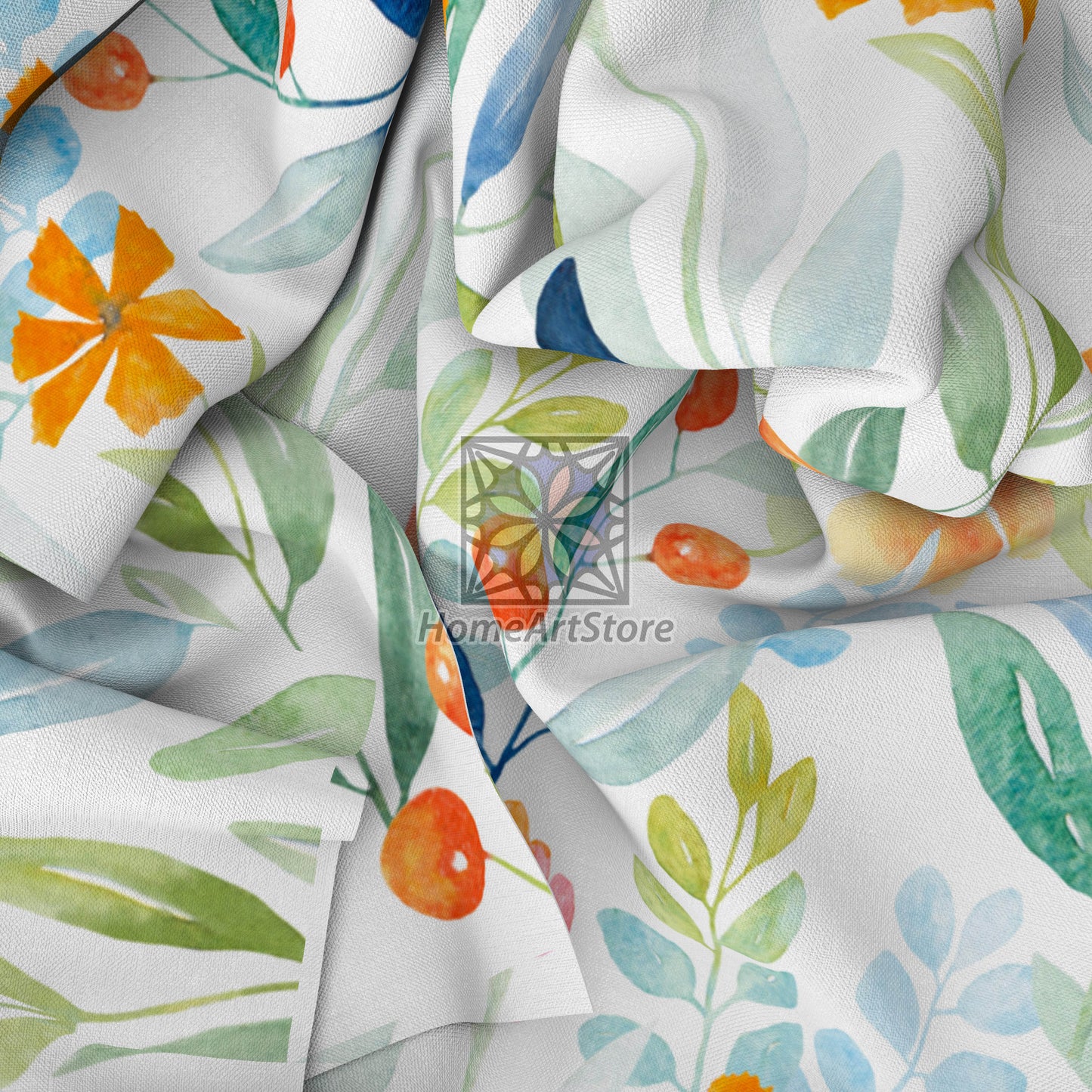 Floral Curtain, Botanical Yellow Flowers Curtain, Bohemian Art Curtain, Summer Decoration