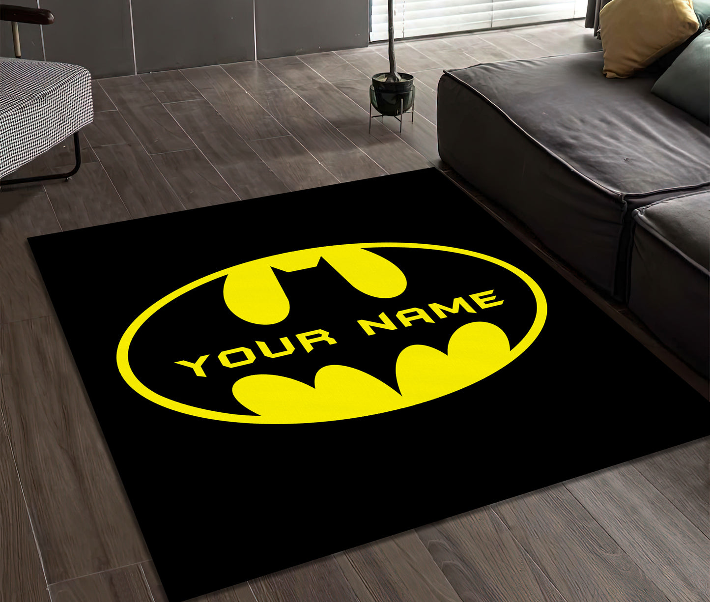 Custom Super Hero Symbol Rug, Personalized Square Carpet, Nursery Decor, Batman Rug, Birthday Gift