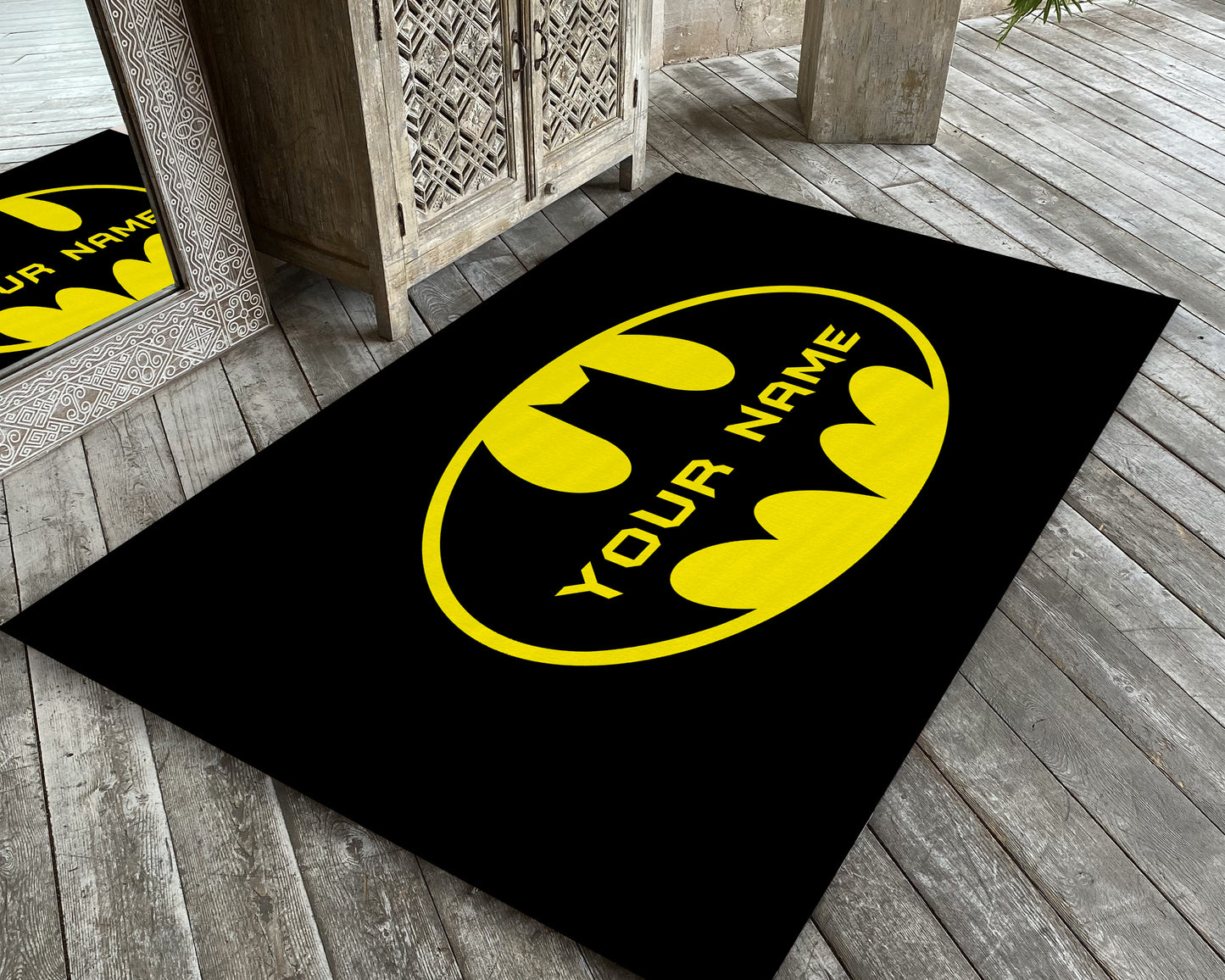 Custom Super Hero Symbol Rug, Personalized Square Carpet, Nursery Decor, Batman Rug, Birthday Gift