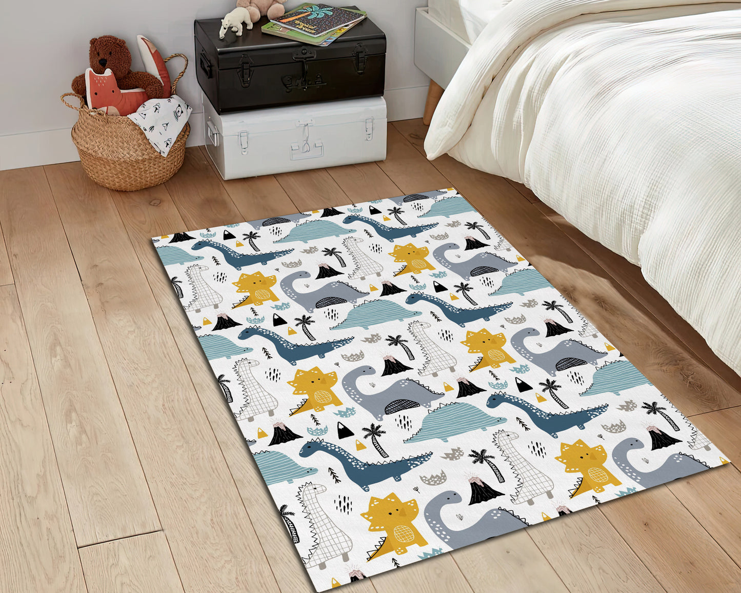 Dino Pattern Rug, Dinosaurs Carpet, Nursery Animal Decor, Baby Shower Mat, Baby Gift