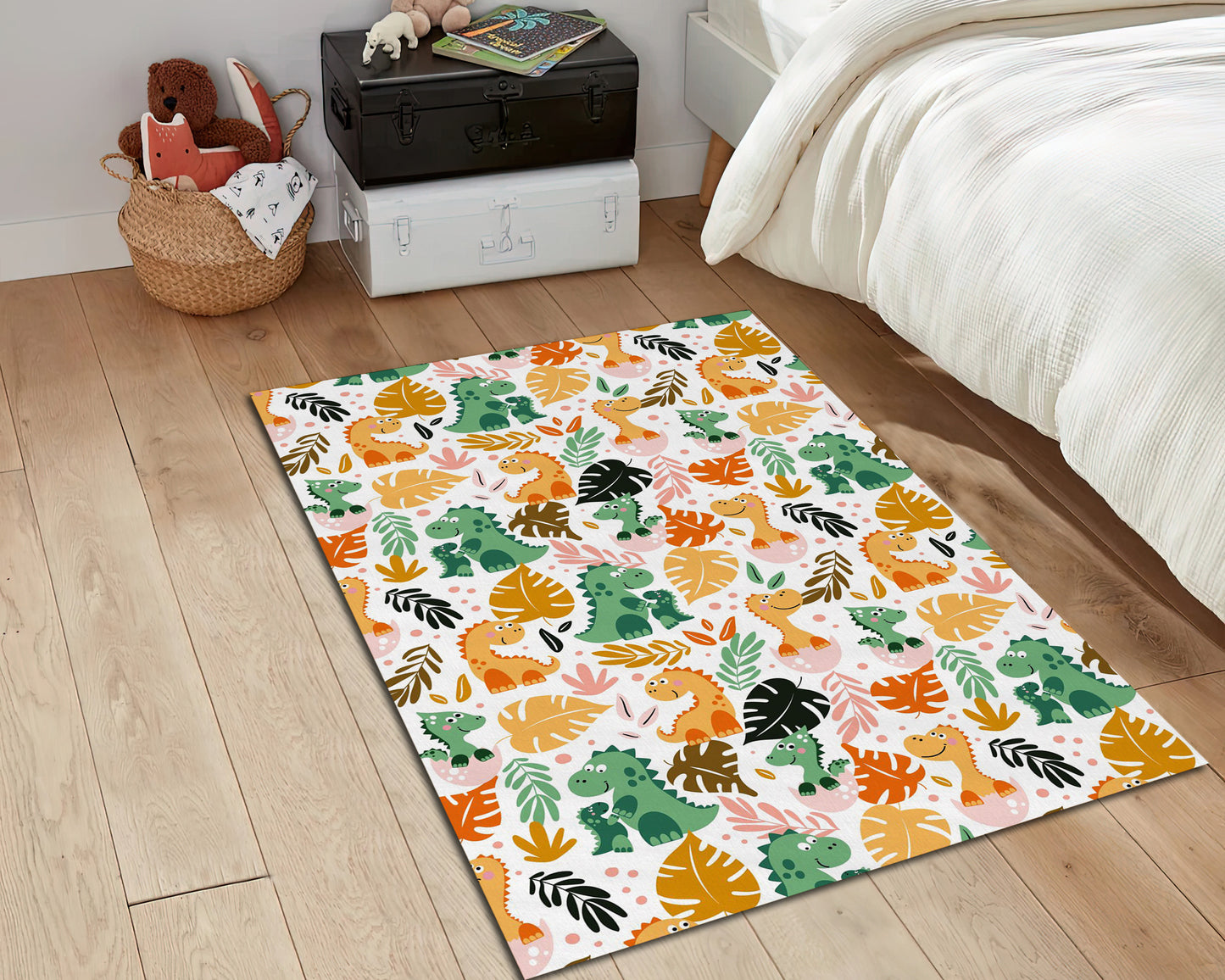 Colorful Dinosaur Rug, Cute Dino Nursery Mat, Baby Room Decor, Baby Gift