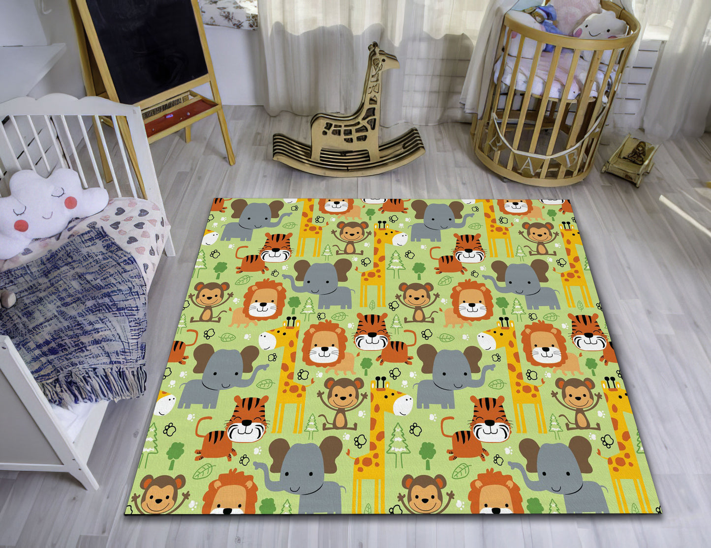 Lion Pattern Rug, Colorful Animal Decor, Nursery Carpet, Children Room Mat, Baby Gift