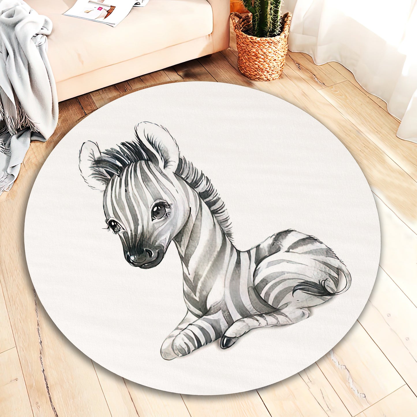 Baby Zebra Rug, Cute Animal Carpet, Kids Room Mat, Nursery Decor, Baby Gift