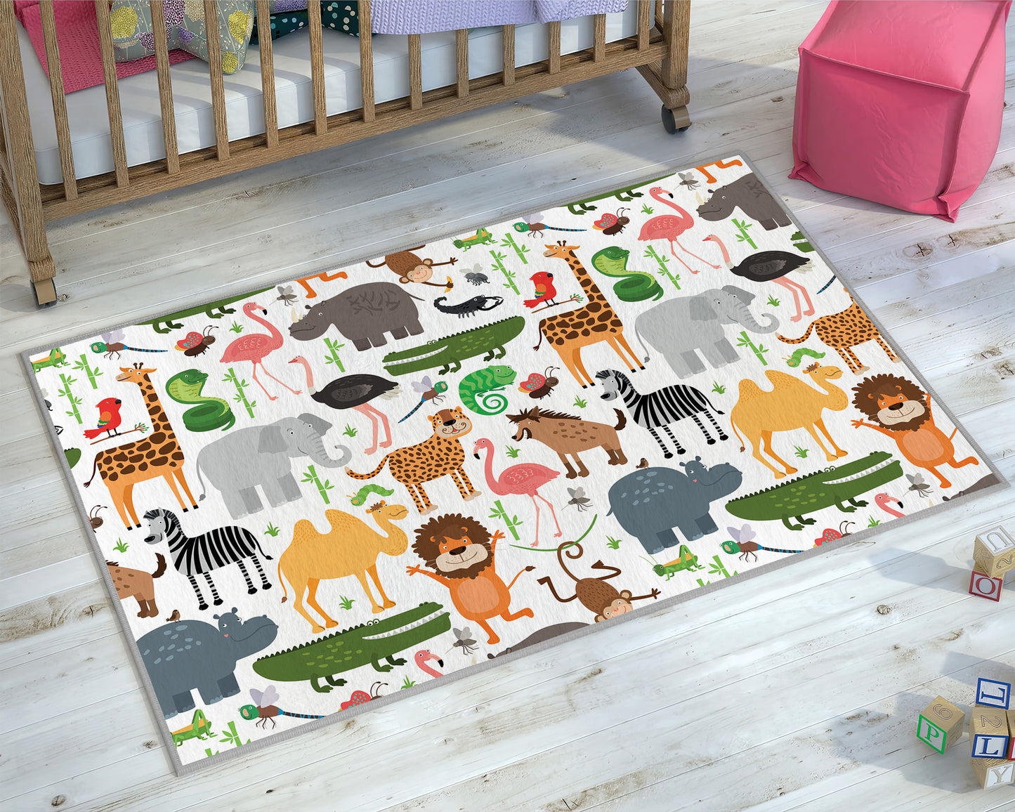 Colorful Animal Rug, Zoo Animal Carpet, Nursery Play Mat, Children Room Decor, Baby Gift
