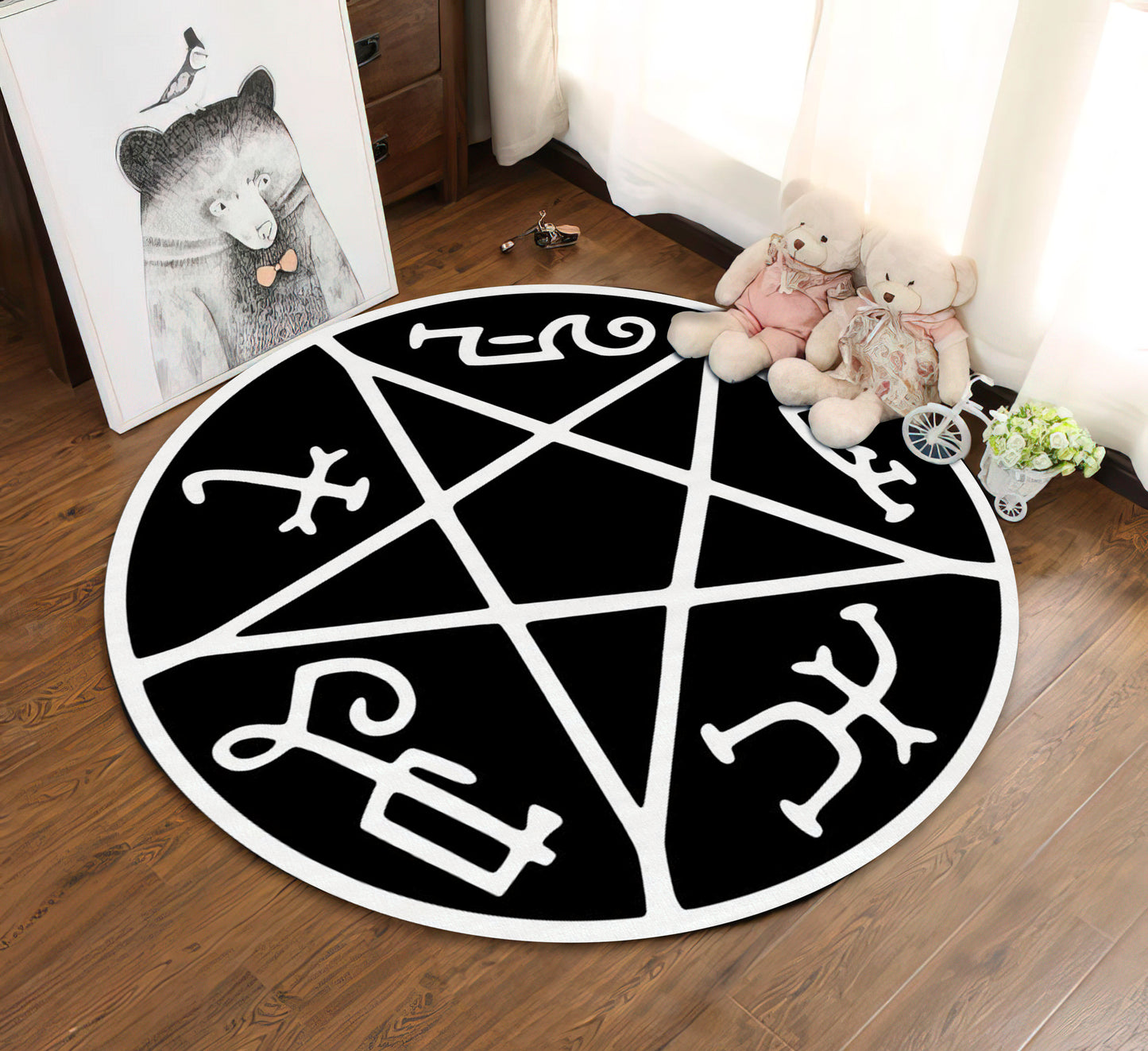 Devil’s Trap Rug - Supernatural Carpet with Satan Symbol, Pentacle, and Gothic Decor