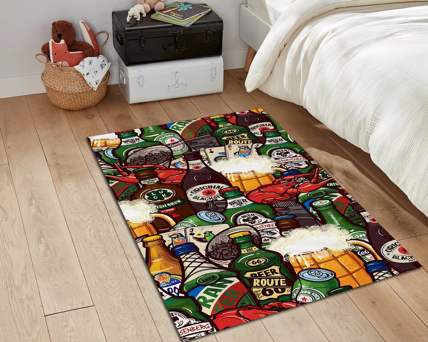 Beer Themed Rug, Vintage Kitchen Drink Mat, Bar Mat, Dining Room Carpet, Home Decor