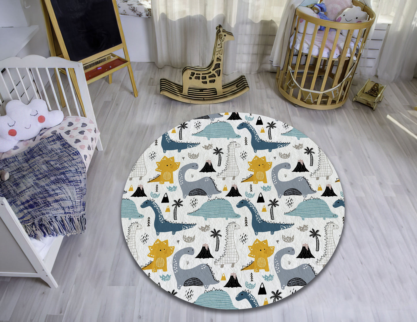 Dinosaurs Themed Rug, Nursery Mat, Animal Carpet, Baby Shower Decor, Baby Room Rug