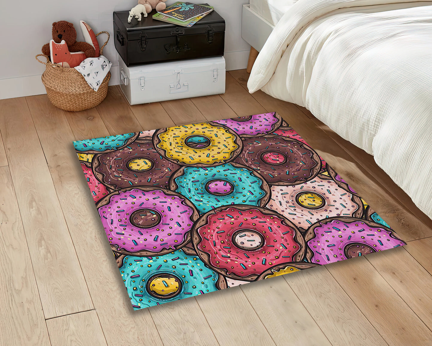 Donut Pattern Rug, Colorful Doughnut Shaped Carpet, Kitchen Mat, Colorful Yummy Donut Decor