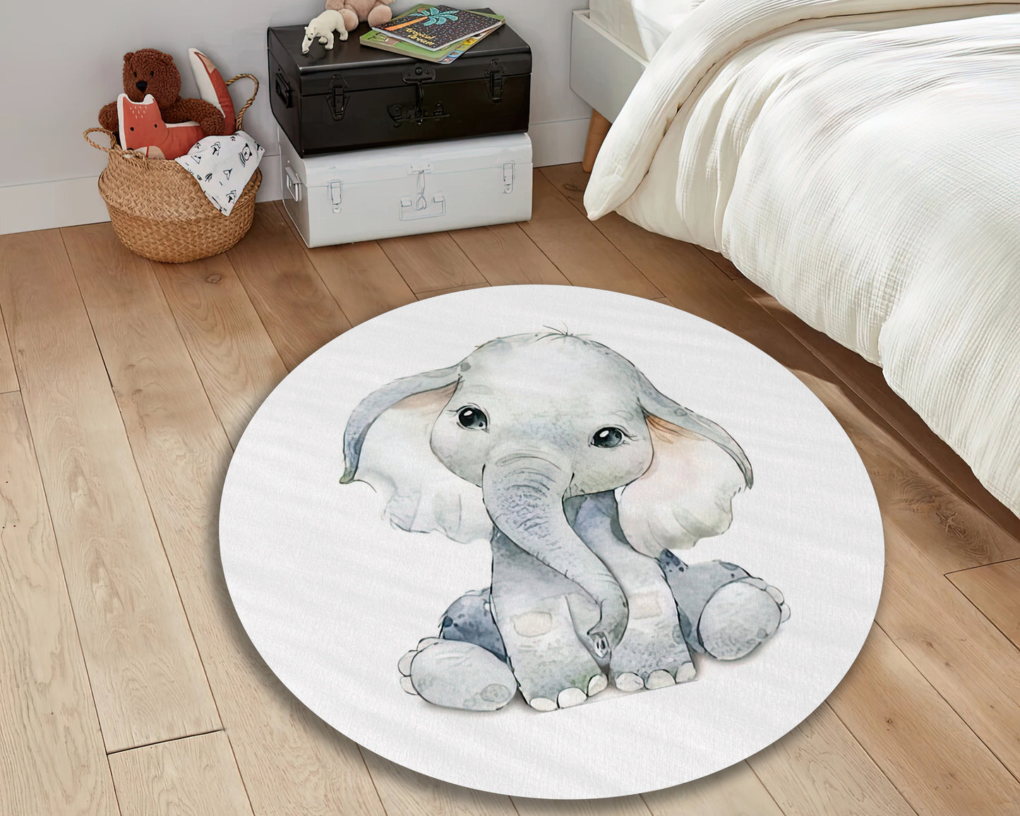 Cute Elephant Rug, Baby Room Decor, Animal Carpet, Toddler Room Mat, Baby Gift