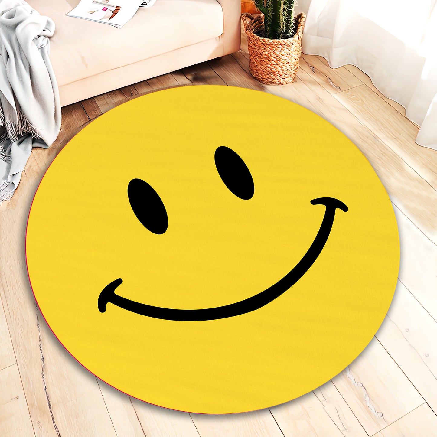 Yellow Emoji Face Rug, Nursery Mat, Smiley Carpet, Child-Friendly Emoji Decor