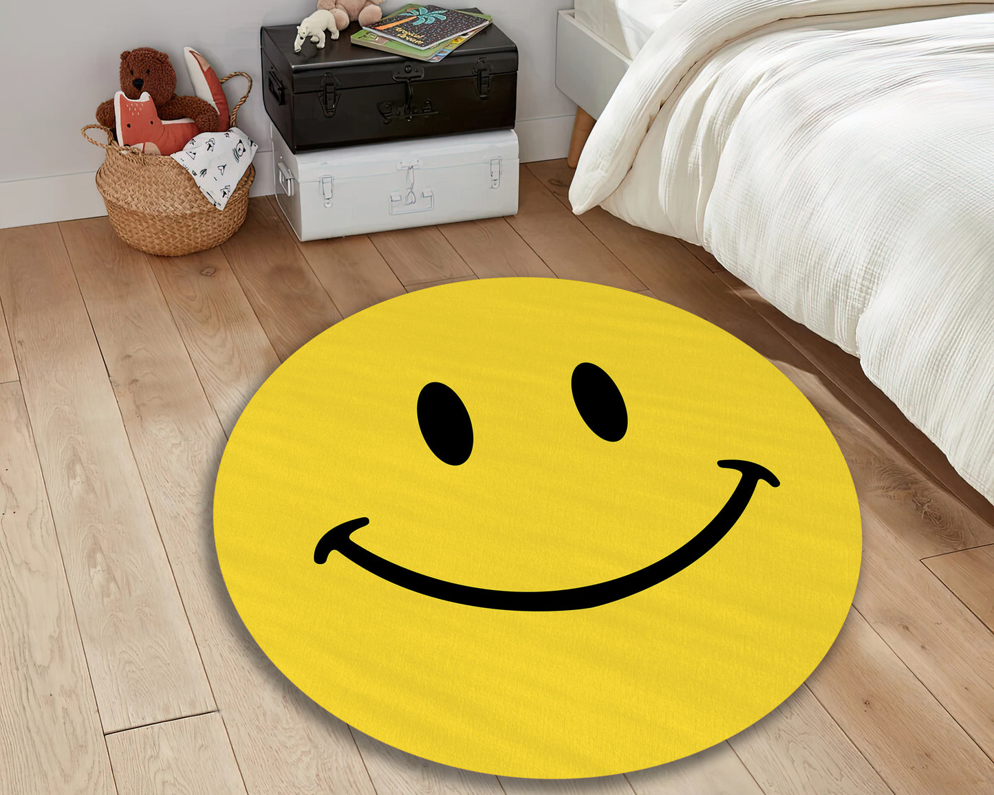 Yellow Emoji Face Rug, Nursery Mat, Smiley Carpet, Child-Friendly Emoji Decor