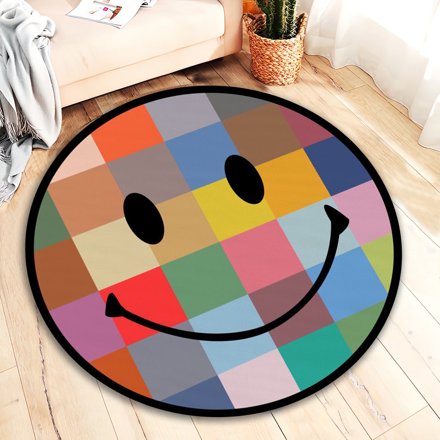 Colorful Emoji Rug, Smiley Face Carpet, Teenage Room Decor, Emoji Round Mat