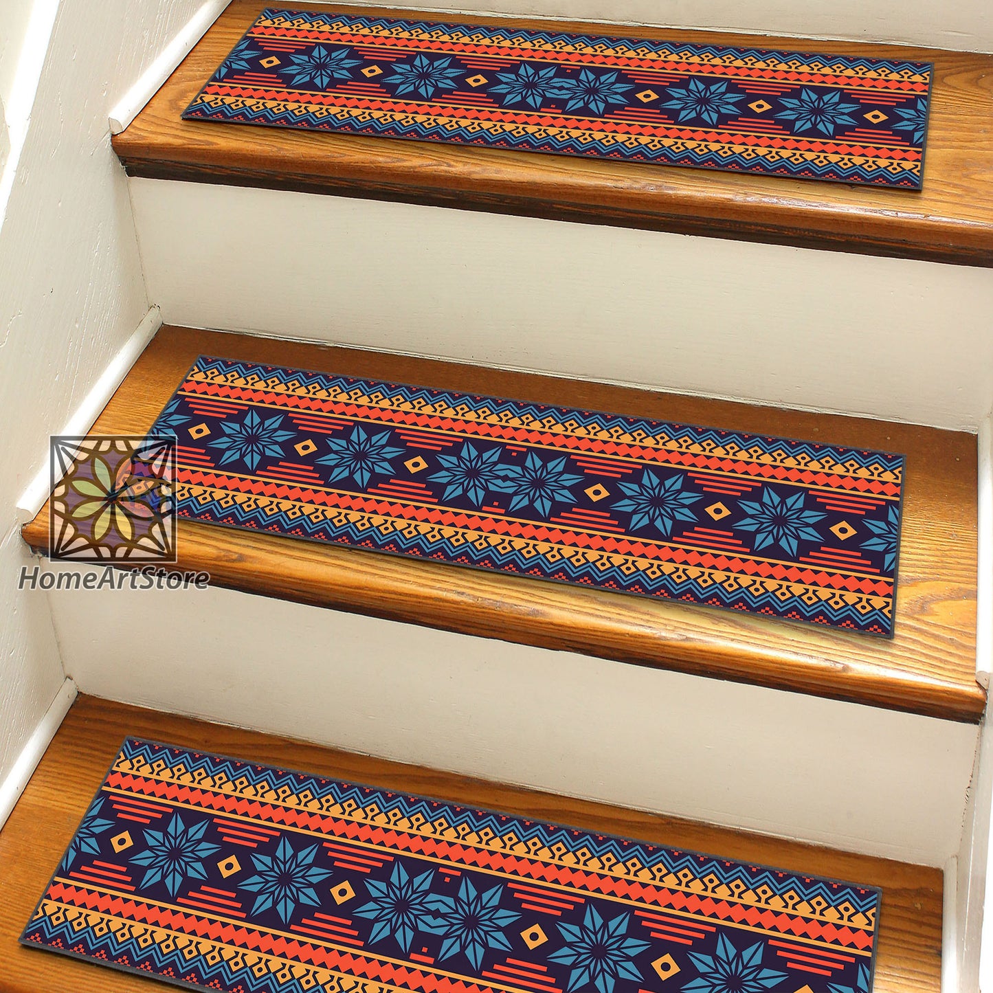 Ethnic Themed Stair Rugs, Colorful Tribal Stair Step Carpet, Aztec Mats, Home Decor
