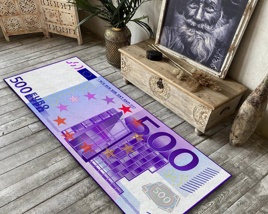 500 Euro Bill Rug, Banknote Area Carpet, European Money Mat, Office Decor, Currency Symbol Rug