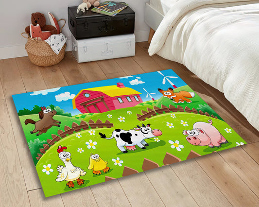 Farm Rug, Kids Room Carpet, Farm Animal Themed Mat, Nusrey Play Mat