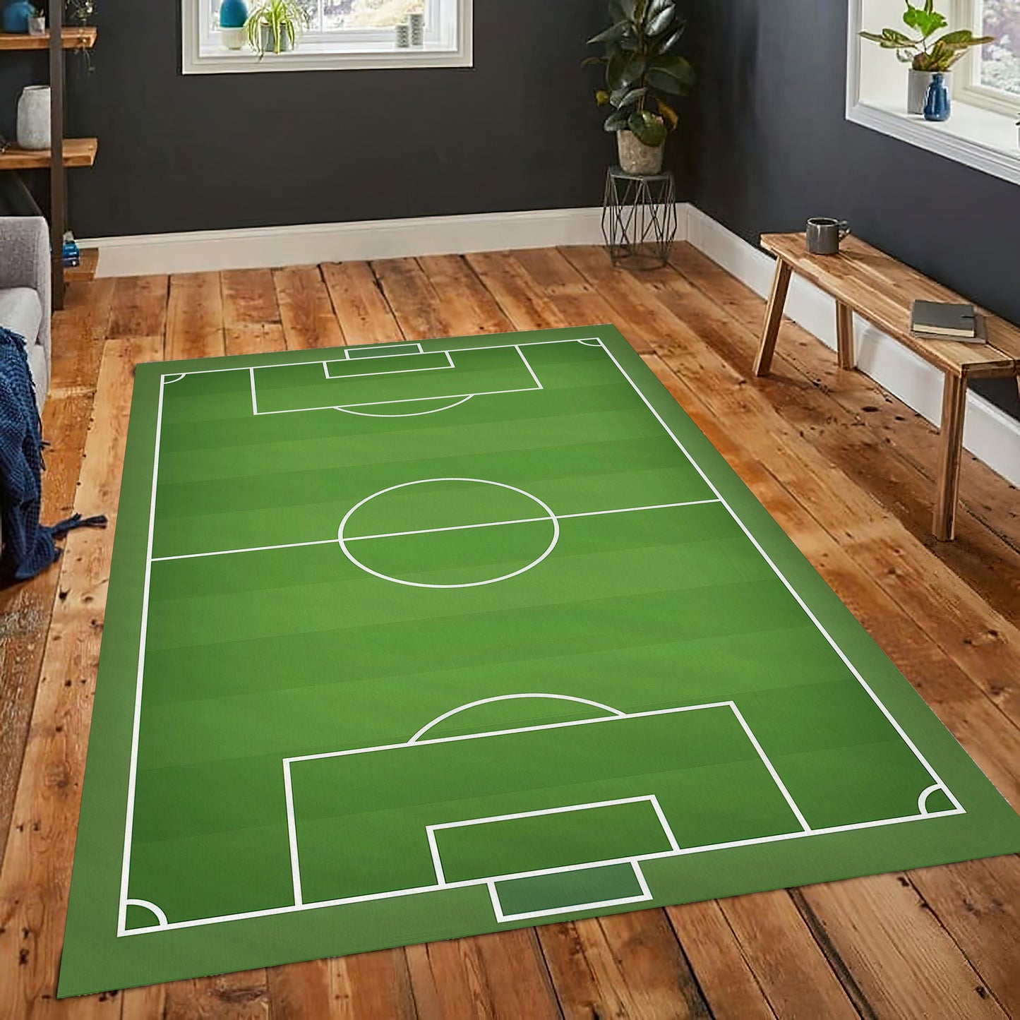 Football Court Rug, Play Room Mat, Sport Carpet, Children Room Rug, Football Lover Decor