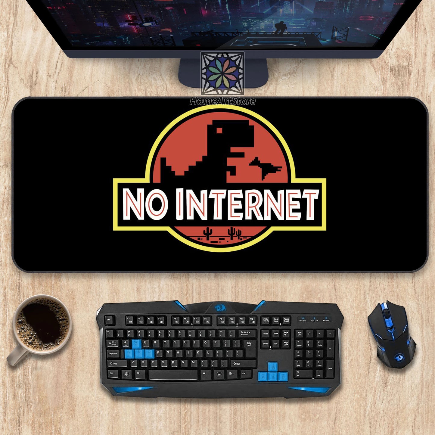 Funny No İnternet Text Desk Mat, Cartoon Game Mouse Mat, Gaming Mousepad, Office Decor, Gift for Gamer