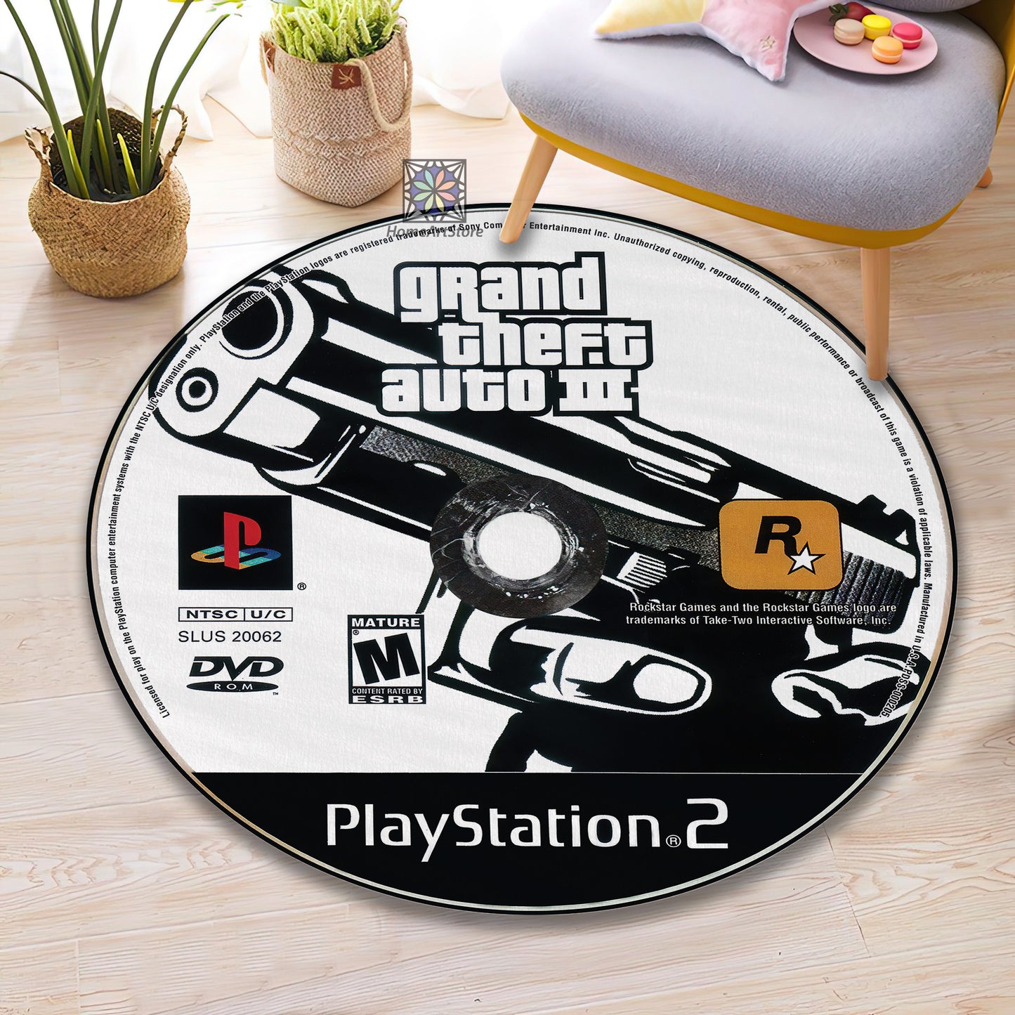 GTA CD Rug, Grand Theft Auto 3 Carpet, Video Game Rug, Gaming Mat, Gamer Decor