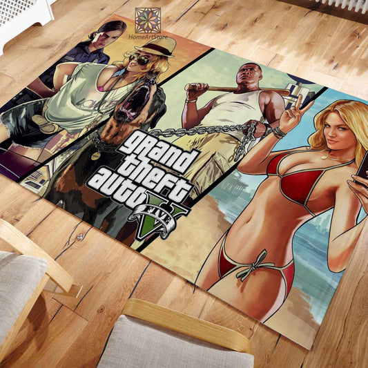 GTA Rug, Gaming Room Decor, Grand Theft Auto Poster Rug, Gaming Mat, Gamer Carpet