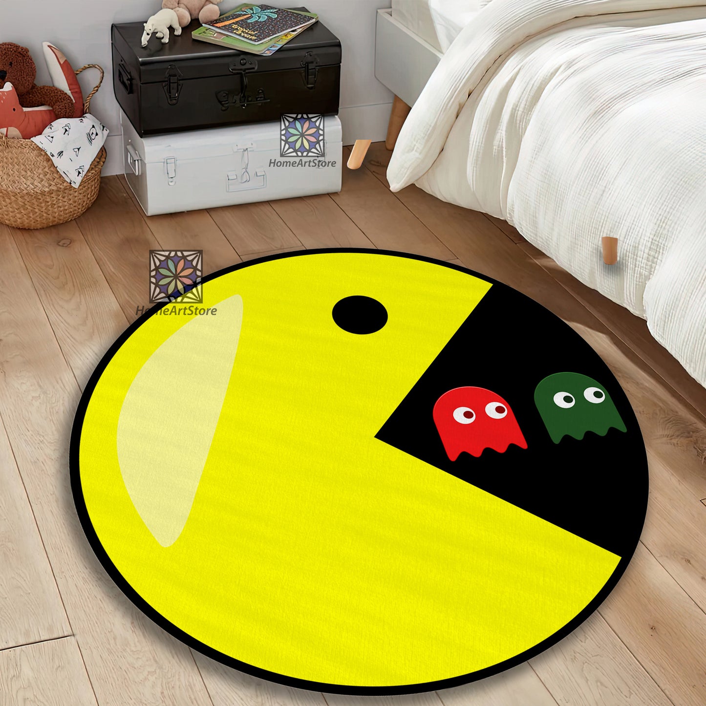 Pacman Rug, Classic Retro 90s Arcade Game Carpet, Video Game Decor, Gaming Chair Mat, Pacman Gift