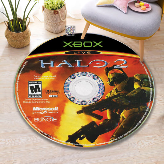 Halo Video Game Rug, CD Carpet, Gaming Round Chair Mat, Game Room Rug, Xbox Game Console Rug
