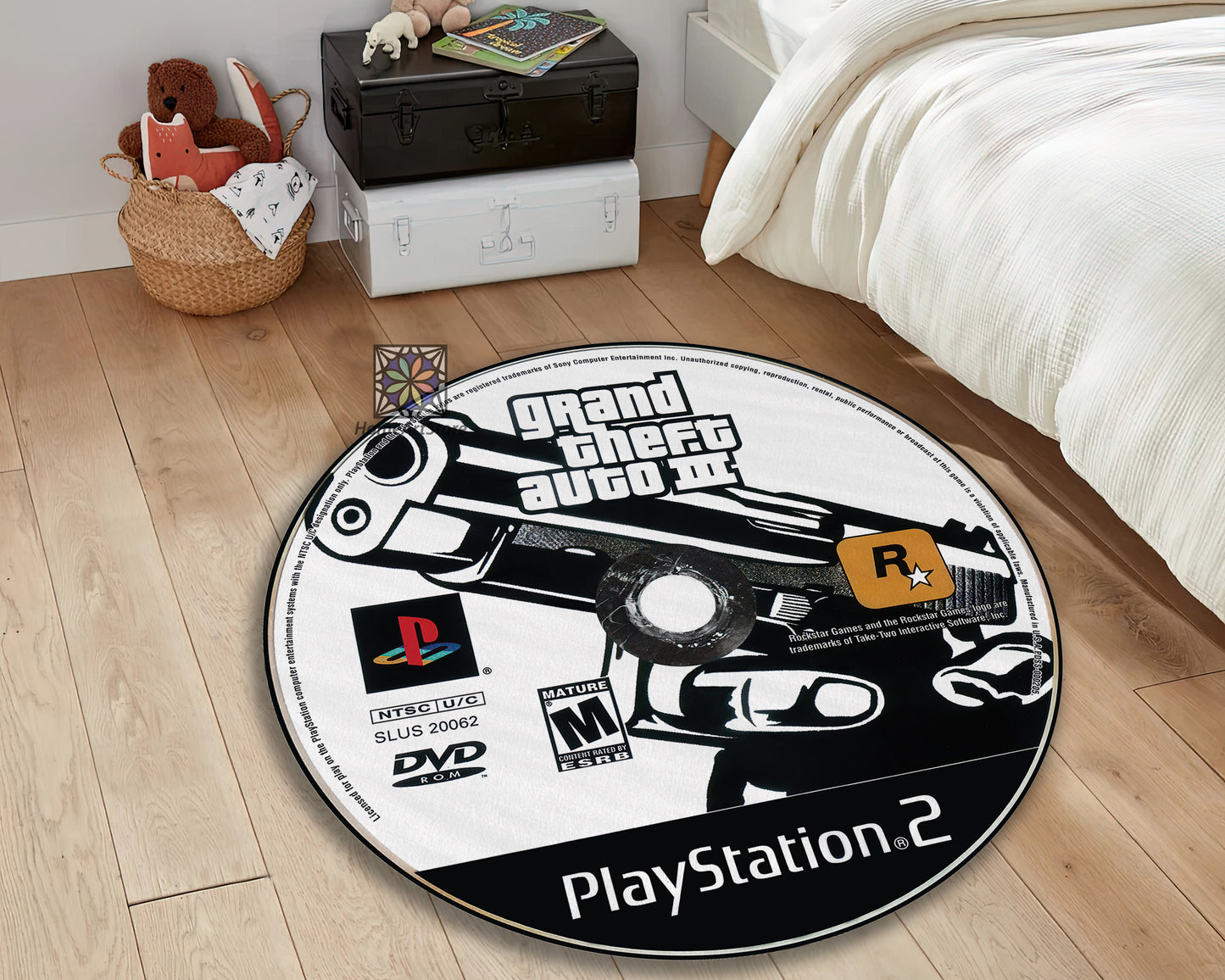 GTA CD Rug, Grand Theft Auto 3 Carpet, Video Game Rug, Gaming Mat, Gamer Decor