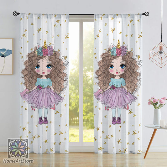 Cute Girl Curtain, Unicorn Curtain, Nursery Decor, Sweet Baby Girl Room Curtain, Toddler Girl Curtain, Baby Gift