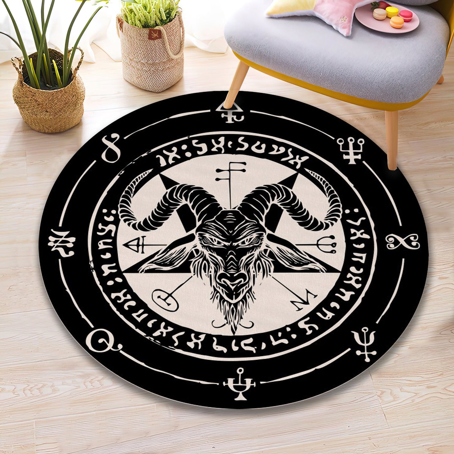 Evil Goat Rug, Magic Circle Carpet, Satan Ritual Mat, Witchy Gothic Decor, Star of David Pentacle Rug