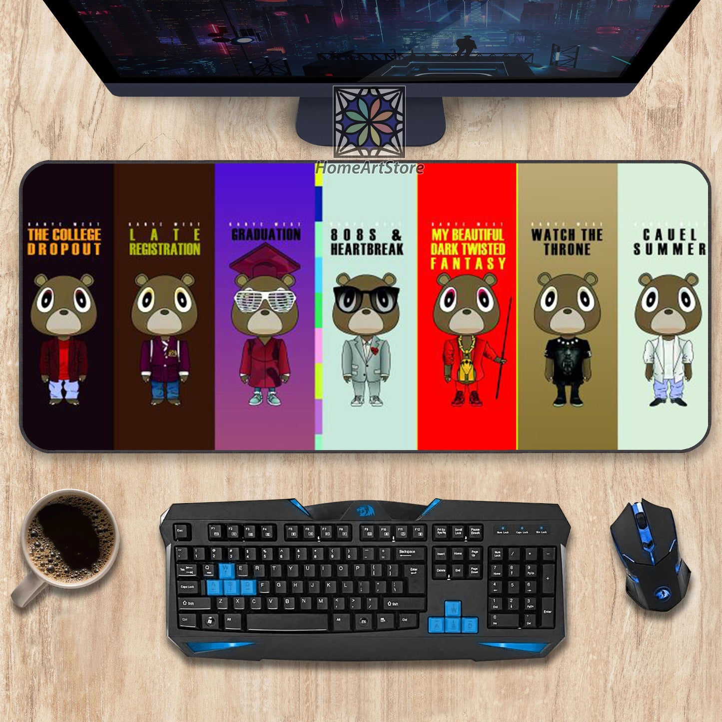 Kanye West Mousepad, Graduation Bear Desk Mat, Hip Hop Album Mouse Mat, Cool Bear Mousepad, Hip Hop Decor