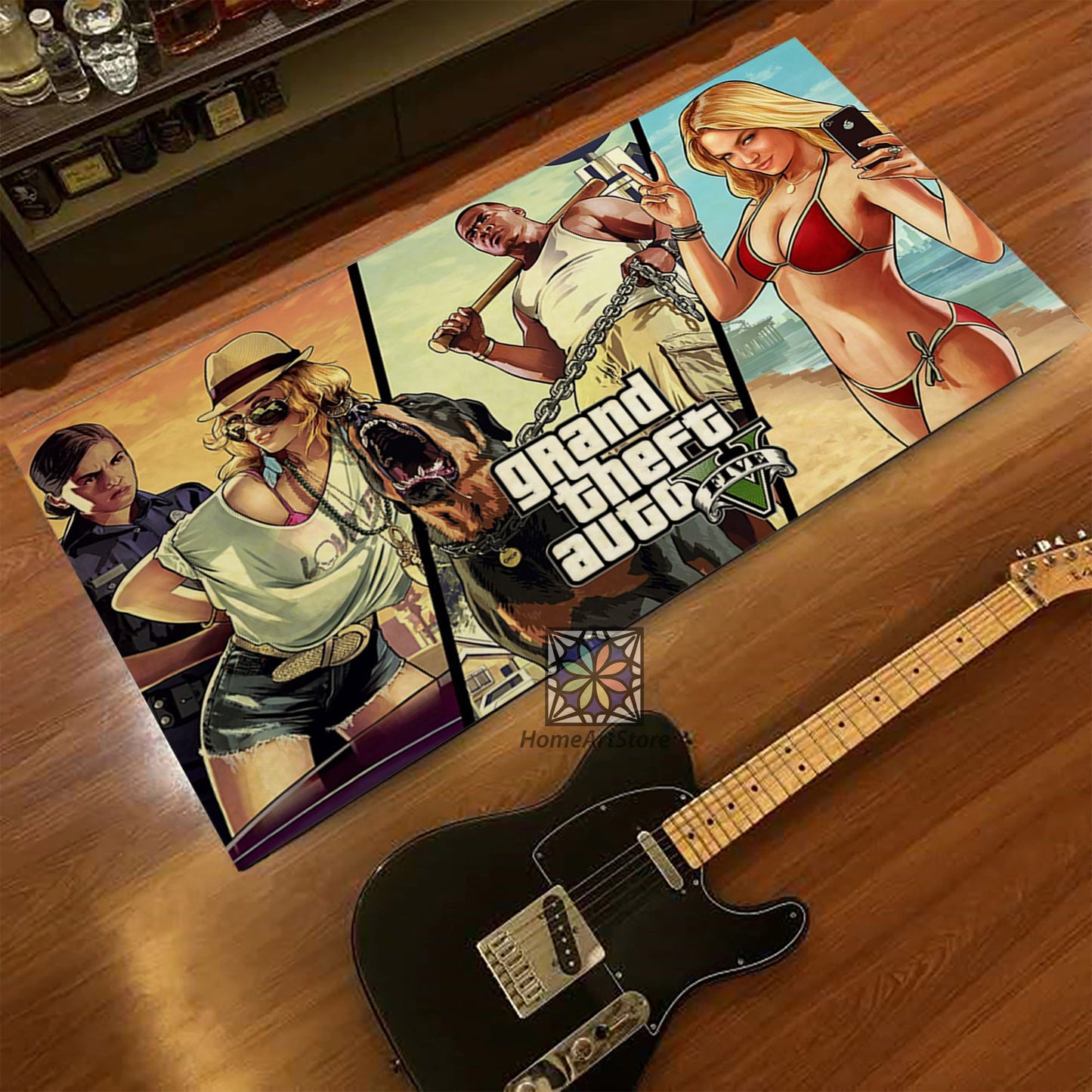 GTA Rug, Gaming Room Decor, Grand Theft Auto Poster Rug, Gaming Mat, Gamer Carpet