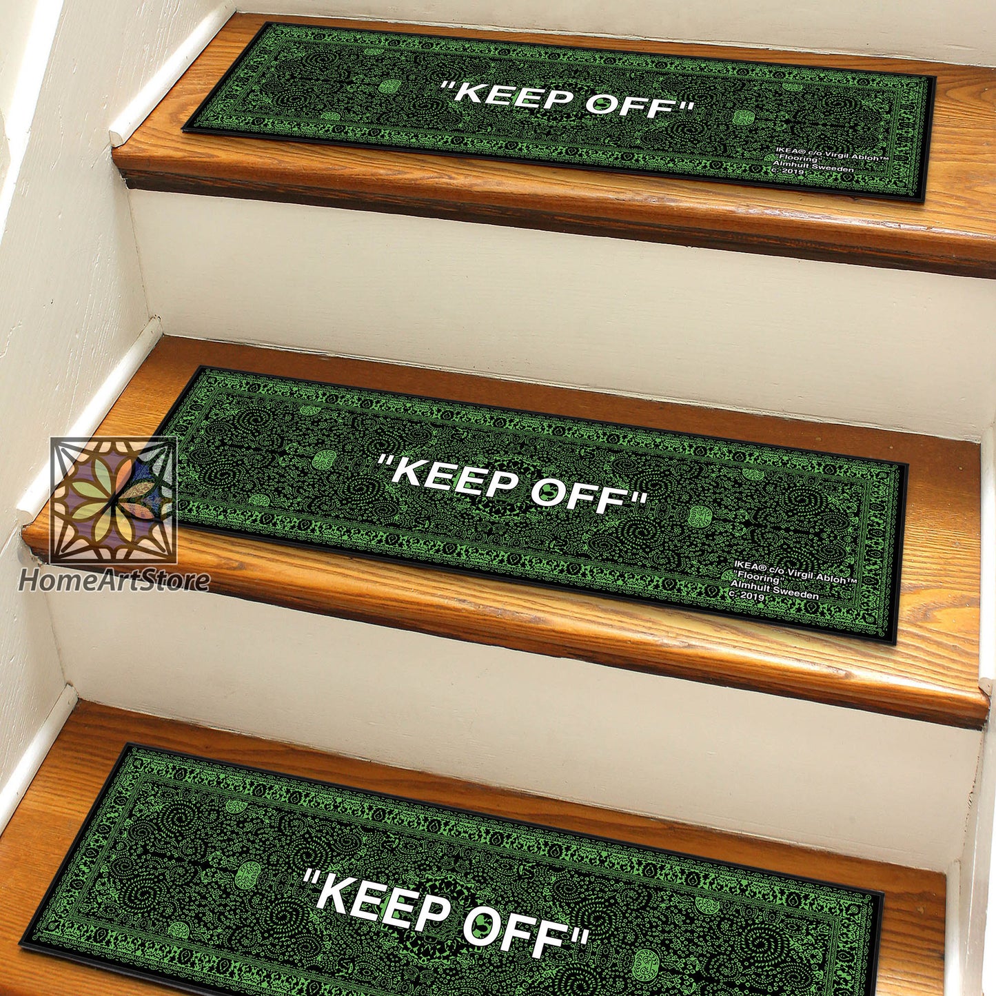 Keep Off Stair Step Rugs, Green Keepoff Stair Mats, Hypebeast Decor, Modern Sneaker Stair Rugs