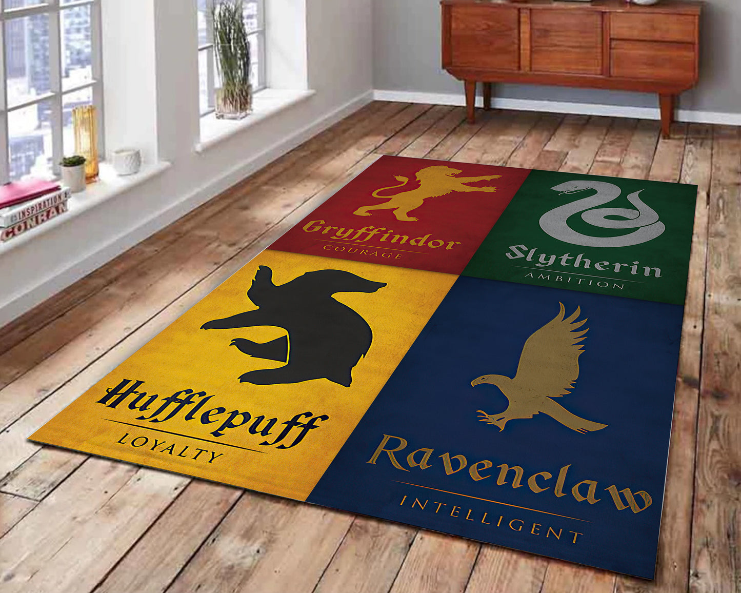 Harry Potter Rug, Hogwarts Rug, Movie Room Carpet, Gryffindor, Slytherin, Hufflepuff, Ravenclaw, Wizard Gift