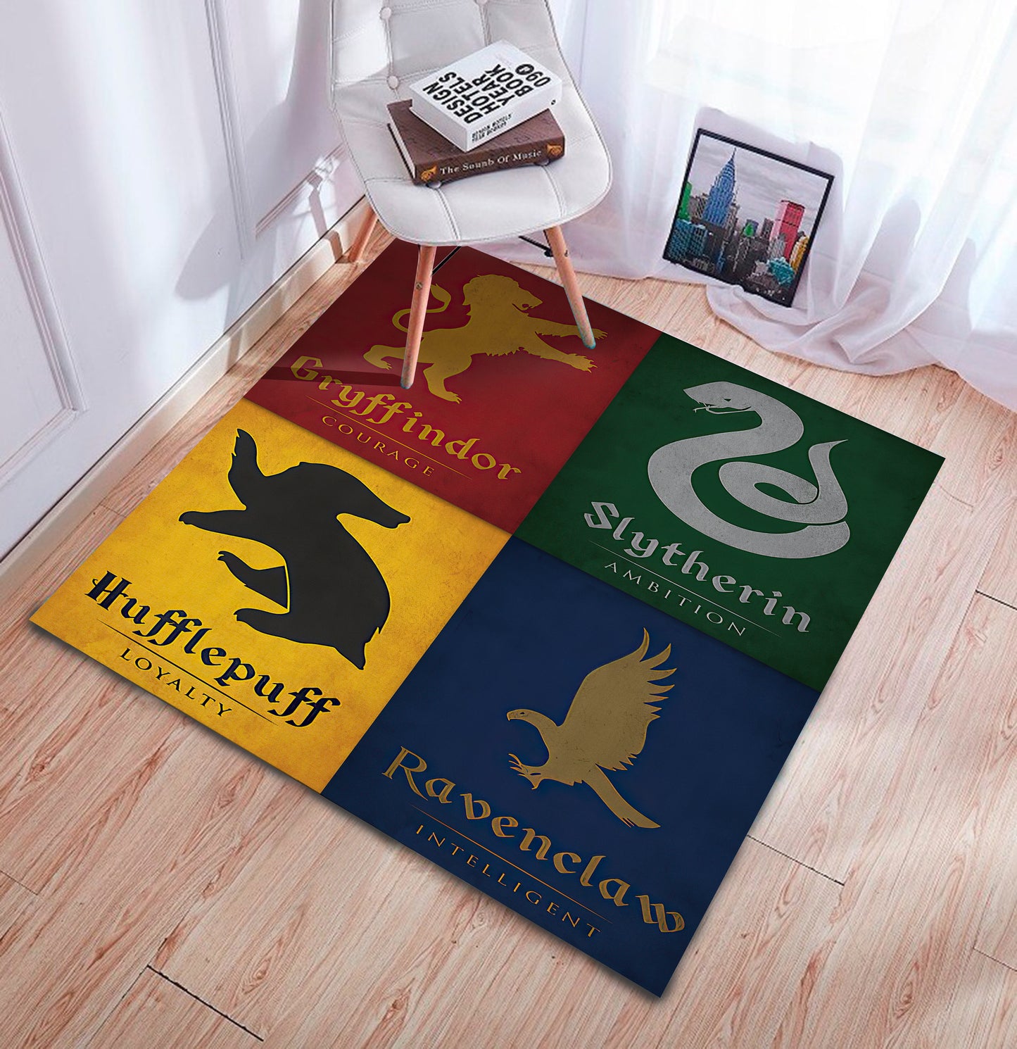 Harry Potter Rug, Hogwarts Rug, Movie Room Carpet, Gryffindor, Slytherin, Hufflepuff, Ravenclaw, Wizard Gift