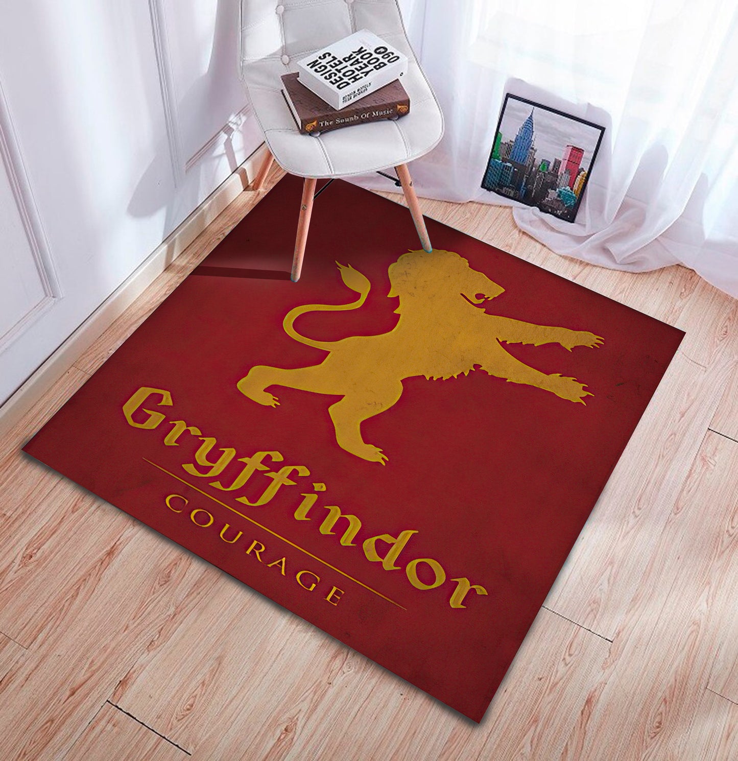 Gryffindor Themed Rug, Harry Potter Rug, Hogwarts Rug, Movie Room Carpet, Wizard Mat