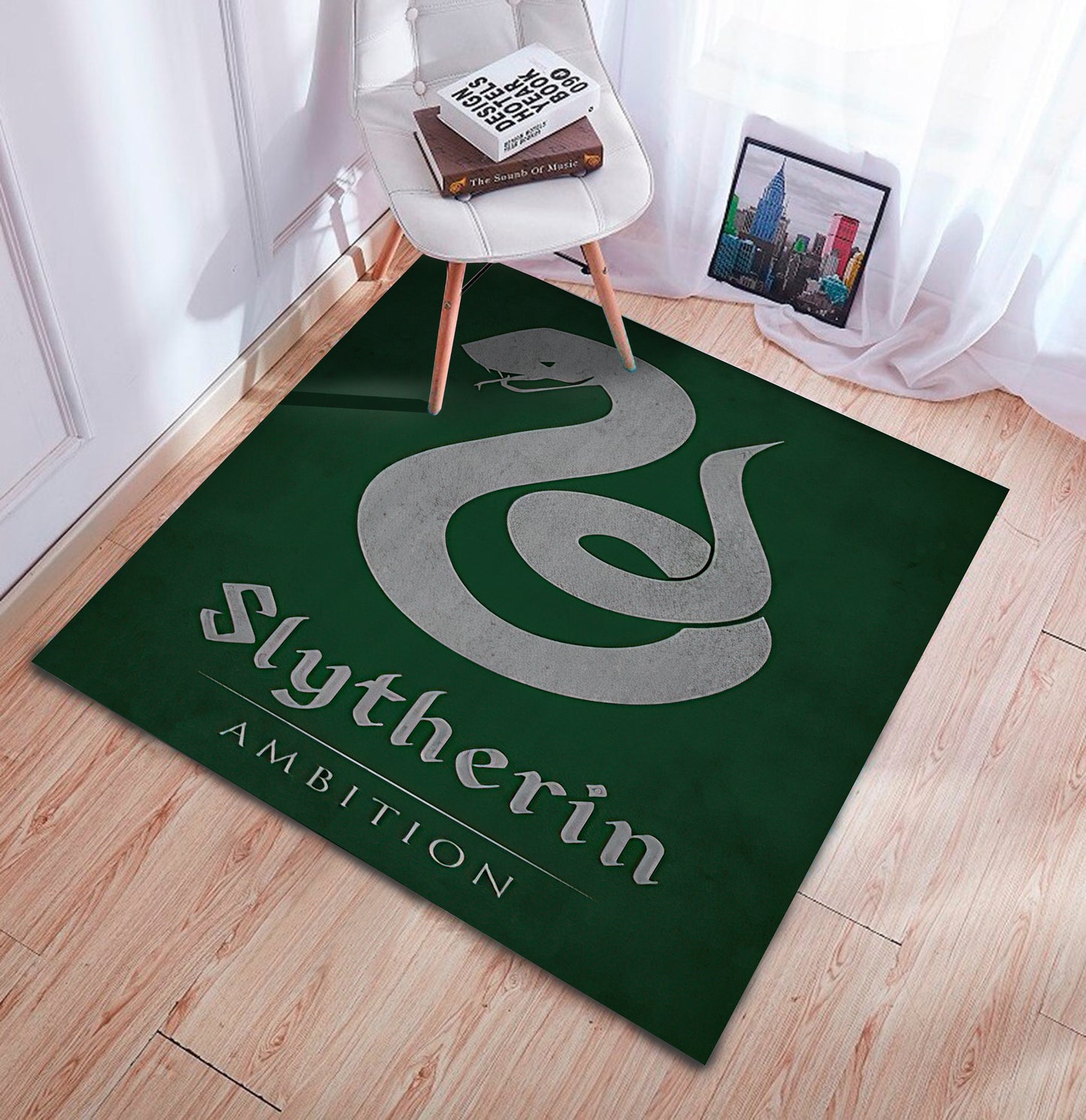 Slytherin Themed Rug, Fantastic Movie Mat, Green Harry Potter Rug, Hogwarts Decor, Movie Room Carpet