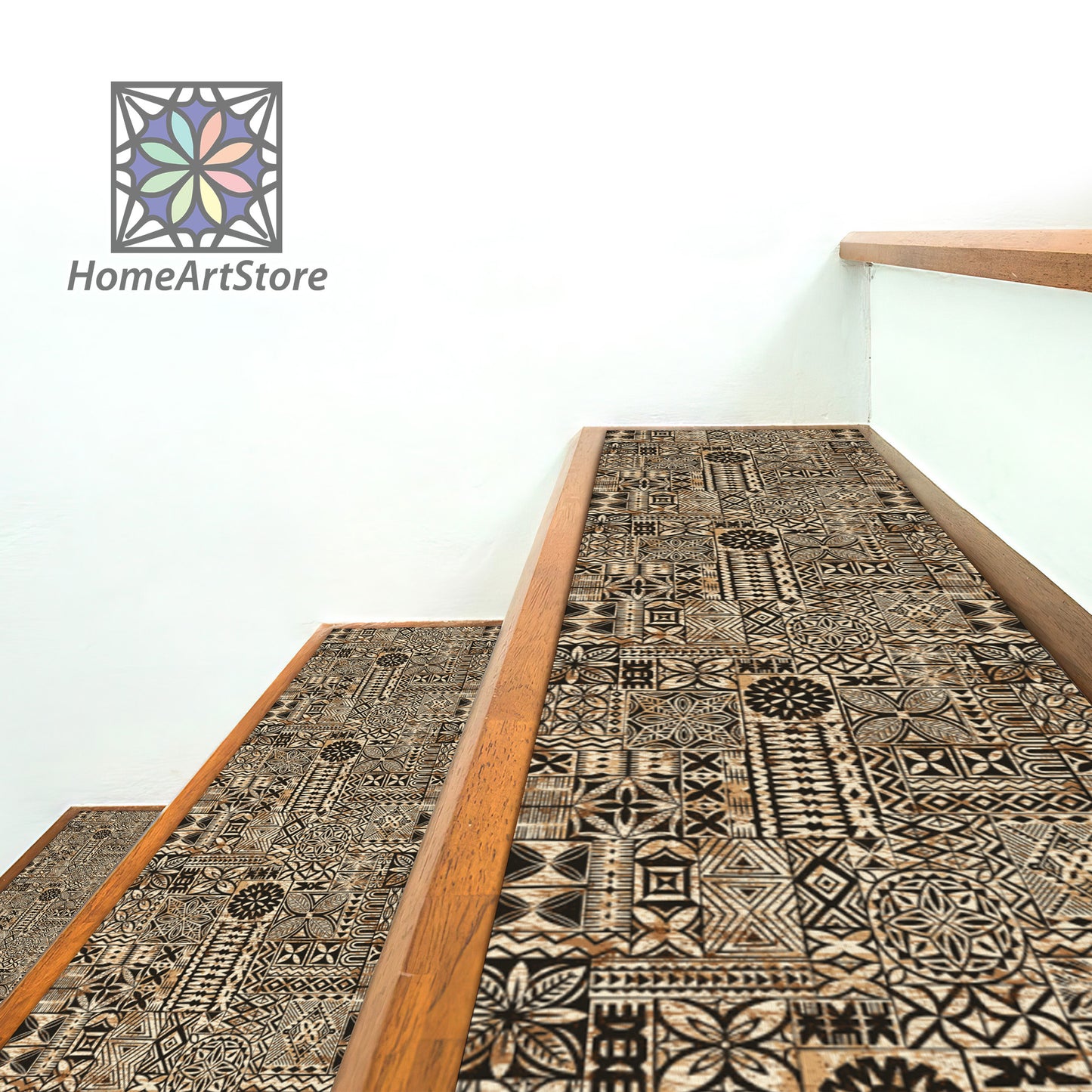Hawaii Style Stair Rugs, Authentic Stair Tread Carpet, Tapa Motif Step Mats, Tribal Stair Mat